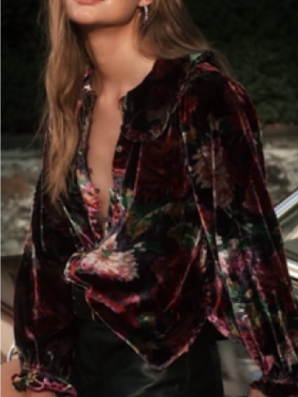 Pilcro Multicolor Velvet Ruffle-Collar Blouse - Purple Mix by Anthropologie
